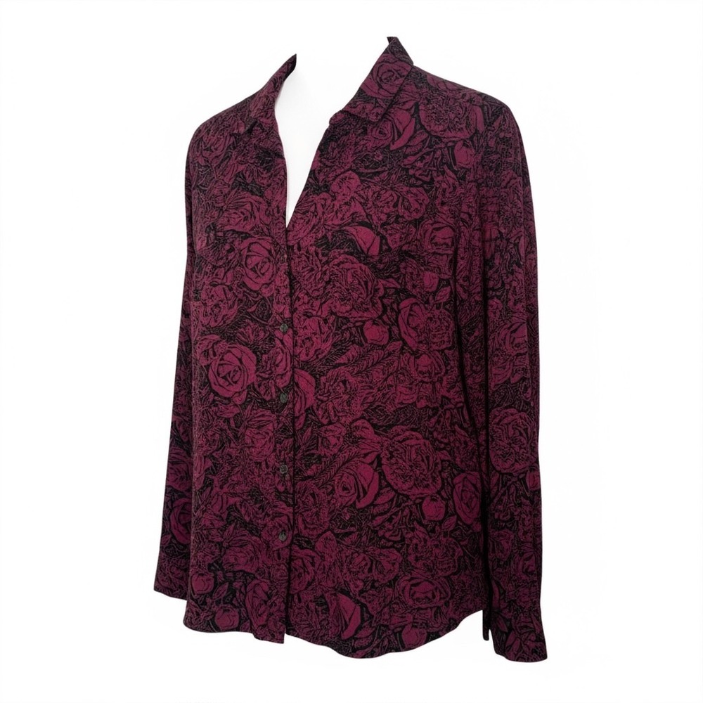 Whimsigoth Gothic Grunge Dark Rose‎ Floral Top Womens XXL Steampunk Button